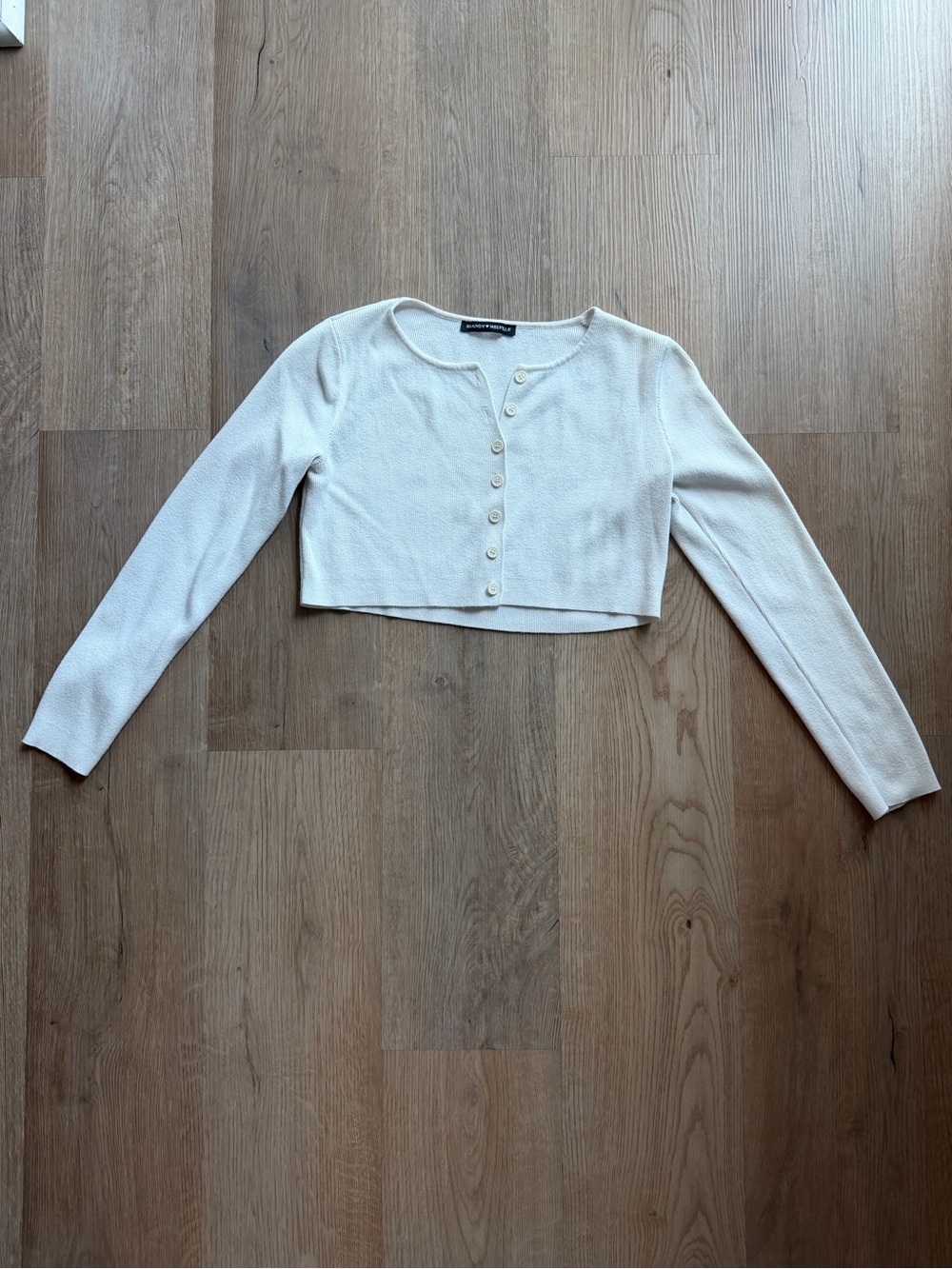 Brandy Melville Cream Cropped Button-Front Long Sleeve Top